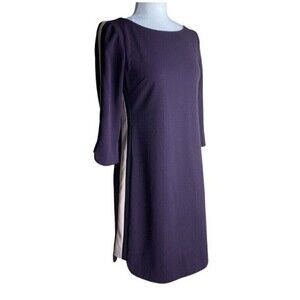 Vince Camuto Dress Purple Light Pink Stripe Size 8  Boatneck 3/4 Sleeve Sheath
